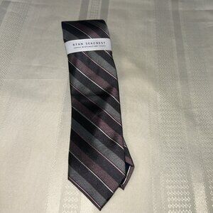 Ryan Seacrest Gray Pink Bragg Stripe Tie Silk Blend Necktie Classic Men's New